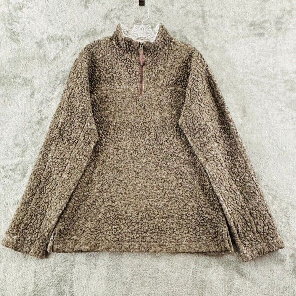 True Grit Softest Tip Shearling Pullover S Brown Long Sleeve 1/4 Zip 81M65lSVT